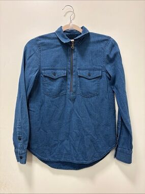 MADEWELL INDIGO ZIP-FRONT POPOVER SHIRT SIZE XS!